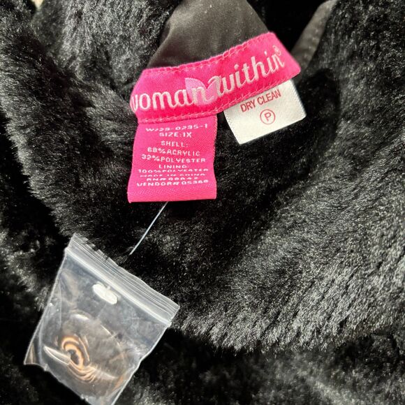 Woman Within Faux Fur Midi Coat Black Reversible Canvas 1X Mob Wife Glam Money - Picture 4 of 12